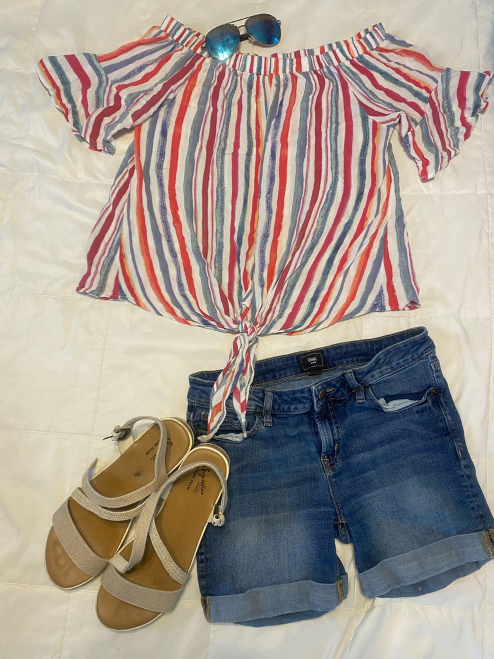 Multicolor Striped Knit Tie Blouse